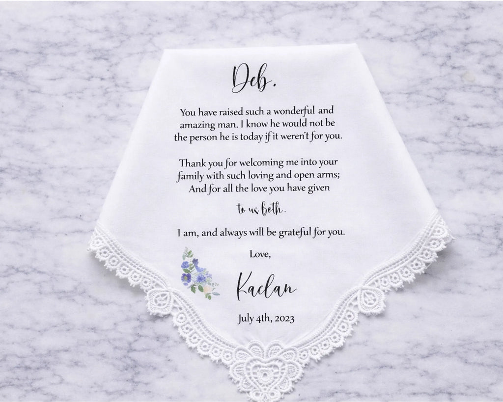 Custom Wedding Handkerchief Mother of Groom Gift Personalized Hanky