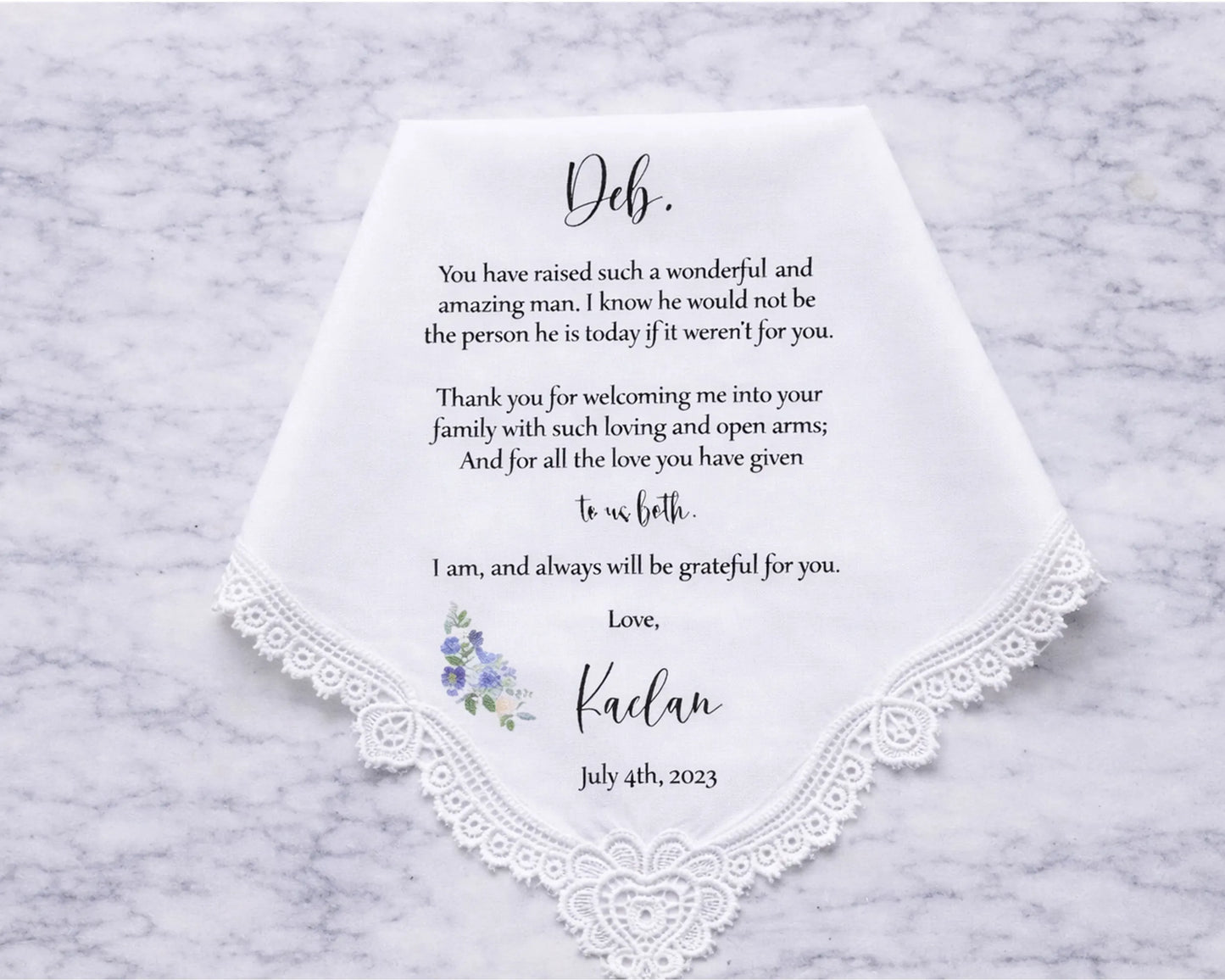 Custom Wedding Handkerchief Mother of Groom Gift Personalized Hanky