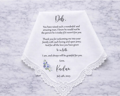 Custom Wedding Handkerchief Mother of Groom Gift Personalized Hanky