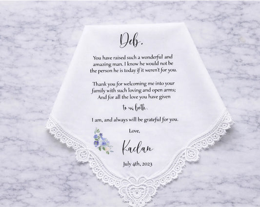 Custom Wedding Handkerchief Mother of Groom Gift Personalized Hanky