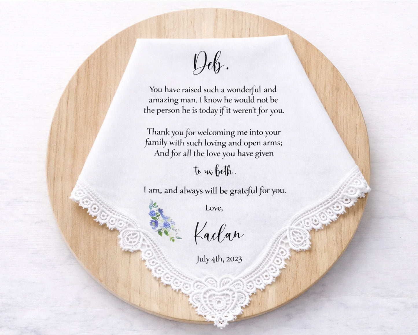 Custom Wedding Handkerchief Mother of Groom Gift Personalized Hanky