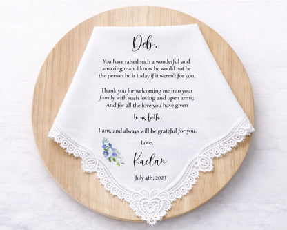 Custom Wedding Handkerchief Mother of Groom Gift Personalized Hanky