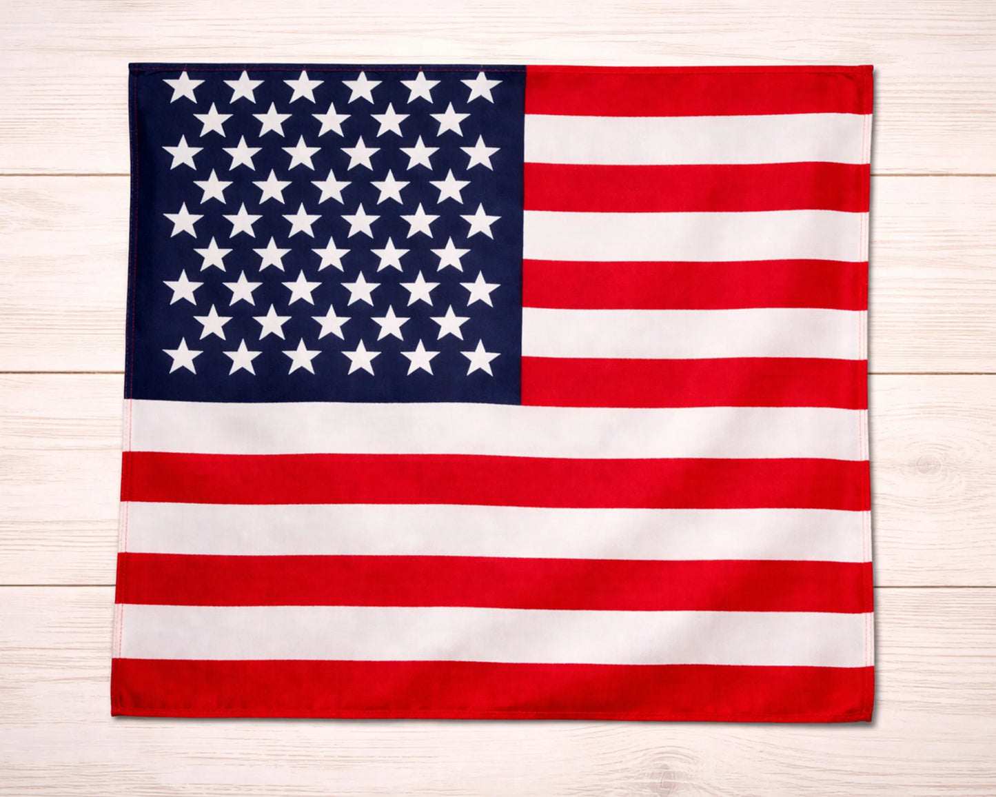 American flag bandana on a wooden surface