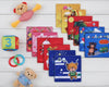 Lined up colorful youth handkerchiefs with various playful animated animal designs