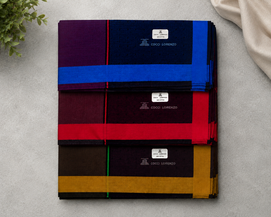 Men’s Cotton Handkerchiefs Pack of 6 Bold Colour Border Design