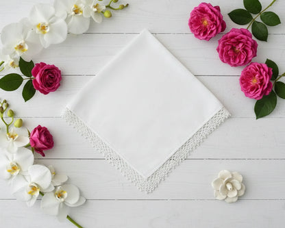 White Plain Cotton Detail Lace Handkerchiefs 