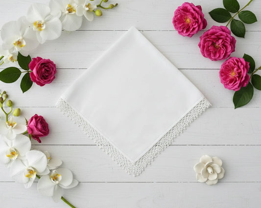 White Plain Cotton Detail Lace Handkerchiefs 