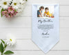 Pair of wedding handkerchiefs with photos of a bride with her father and mother including custom thank you text