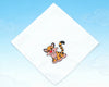 Embroidered patch of a cartoon tiger on a white fabric square with a blue background