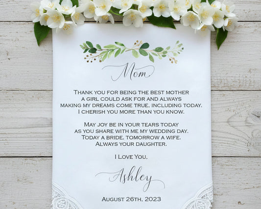 Customized Floral Lace Hankies for Bride Mother of Bride Best Handkerchief Made in USA 