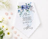 Floral hanky with a message to 'Mom' on a white background with flowers and pink stones.