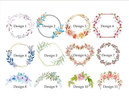 Set of 11 floral design templates on a white background