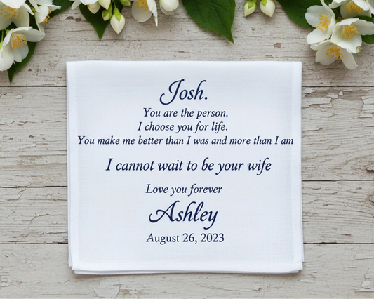 Personalized wedding Handkerchief for Groom from Bride Made In USA 