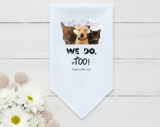White lace edged handkerchief featuring a printed photo of two women and a message in a handwritten font from Mom to Brooke