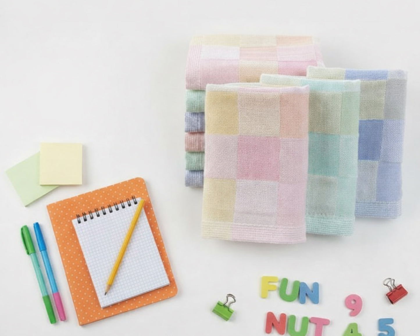 Soft multi color plaid cotton handkerchief for kids in pastel tones made in the usa