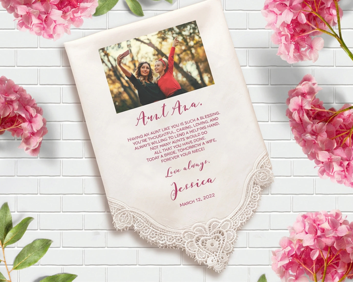 Custom Lace Photo Handkerchief Save the date handkerchief 