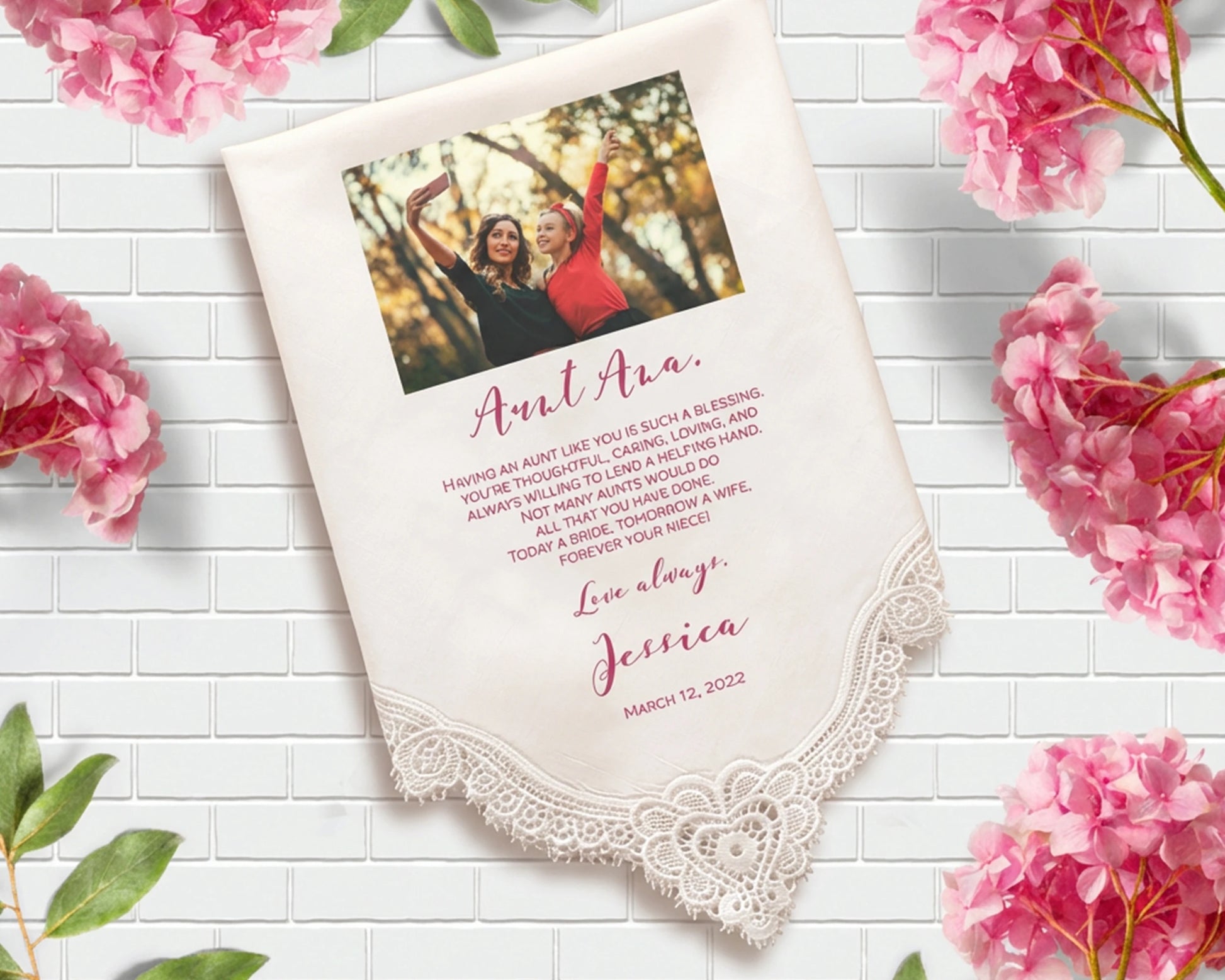 Custom Lace Photo Handkerchief Save the date handkerchief 