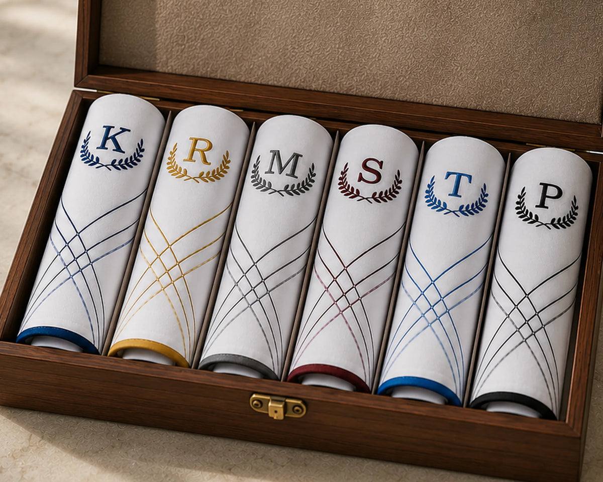 Personalized Embroidery Monogram Handkerchief Set of 6 for Men