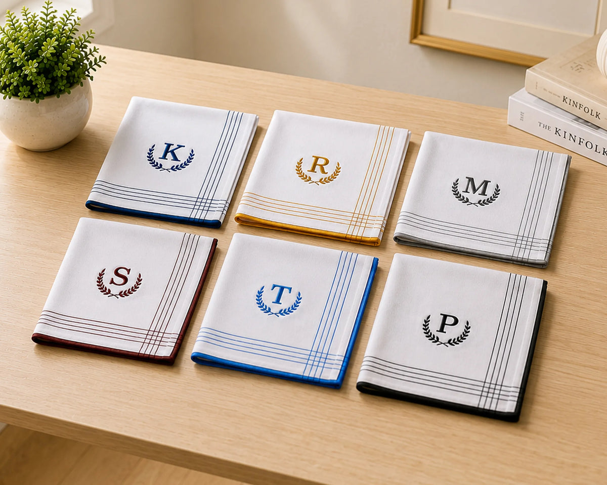 Personalized Embroidery Monogram Handkerchief Set of 6 for Men 3
