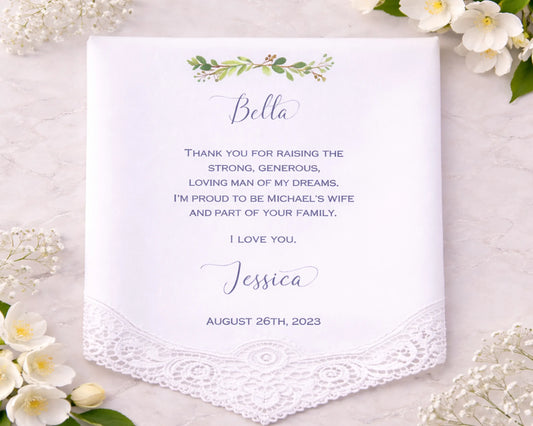 Personalized card with floral design and text on a light background