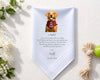 Personalized dog wedding hanky with a golden retriever illustration and text on a white background.