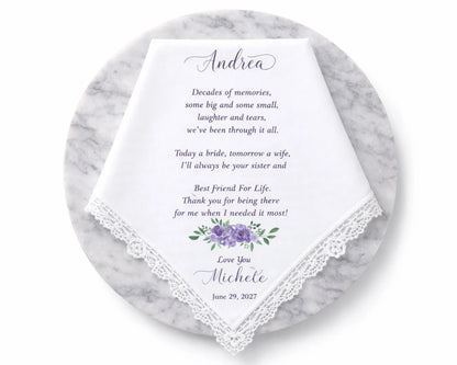 Personalized handkerchief with print message on a marble surface