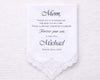 Personalized handkerchief with a message to 'Mom' on a white background