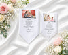 Personalized photo hanky with floral decorations on a satin surface