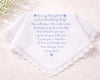 Personalized wedding handkerchief with a message to the daughter on a light background