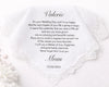 Personalized wedding handkerchief with a message from 'Mom' on a white background