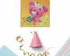 Cute yellow kids handkerchief featuring a pink bear with flowers made in the usa