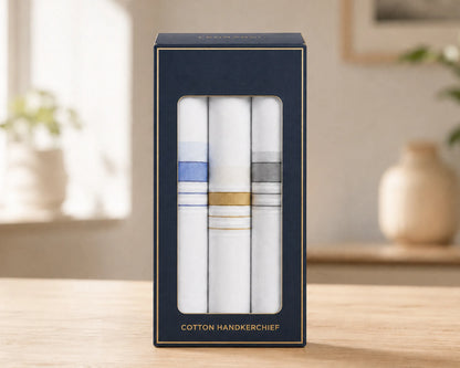 Premium White Cotton Handkerchiefs for Men – Classic Striped Border Pocket Hankies 5