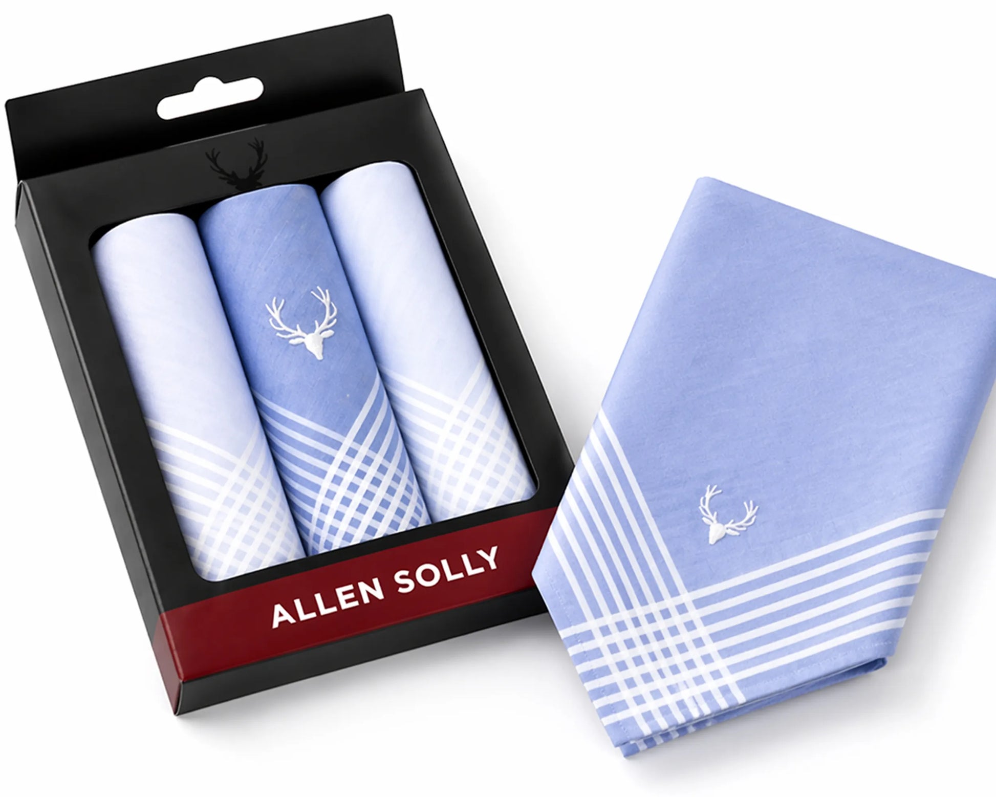 Set of Allen Solly handkerchiefs in packaging on a white background