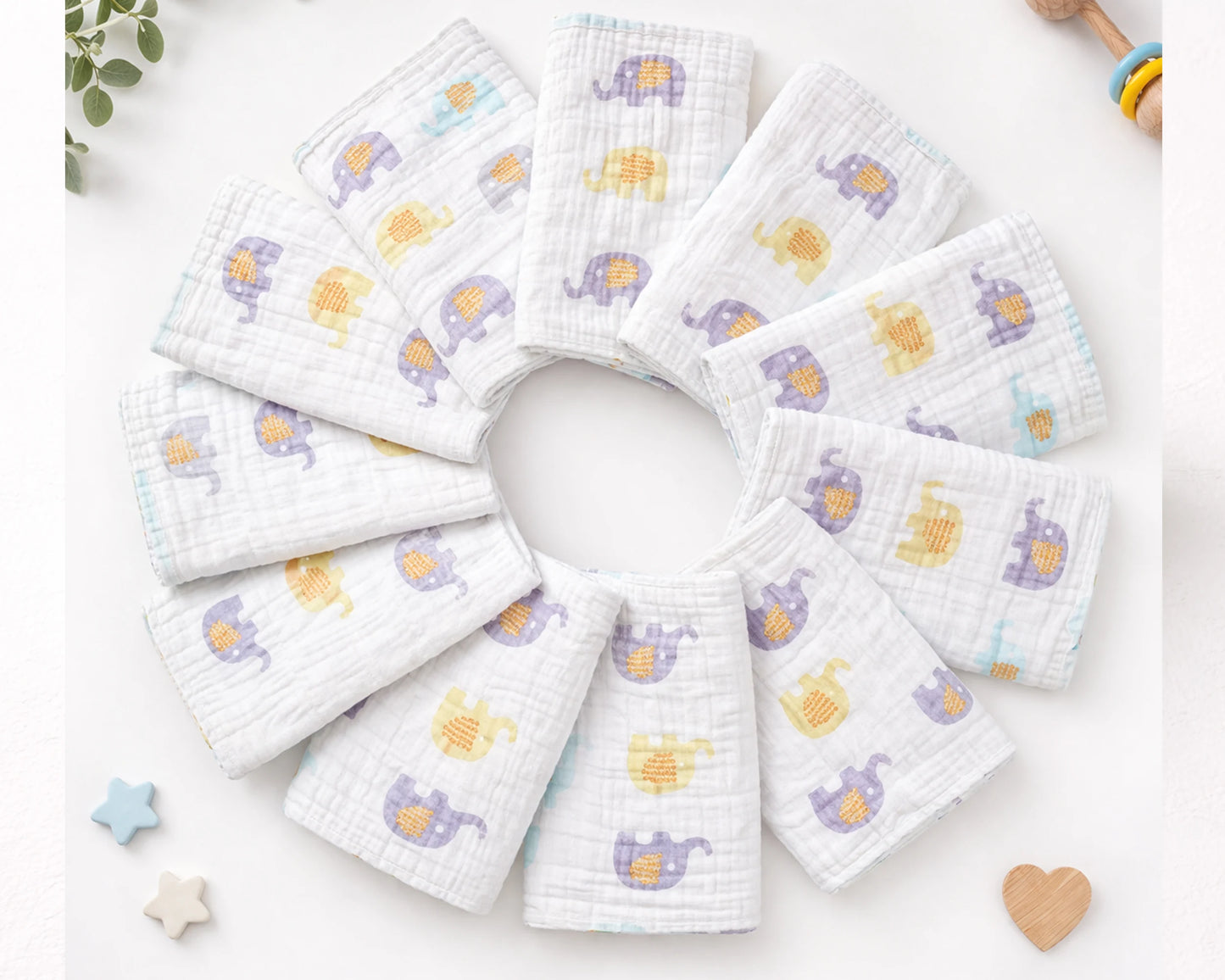 Set of baby hanky with cartoon designs on a white background