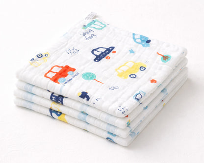 Set of baby hanky with designs on a white background