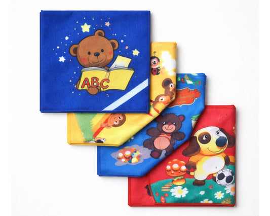 Set of colorful children's hanky with animal print on a white background