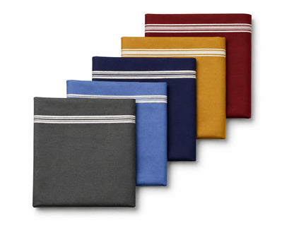 Set of colorful fabric swatches in various colors on a white background