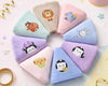 Set of colorful hanky with cartoon characters on a light background