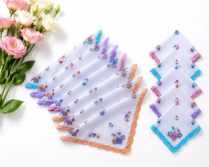 Set of floral handkerchiefs with a bouquet of flowers on a white background