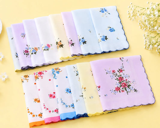 Set of floral handkerchiefs on a yellow background