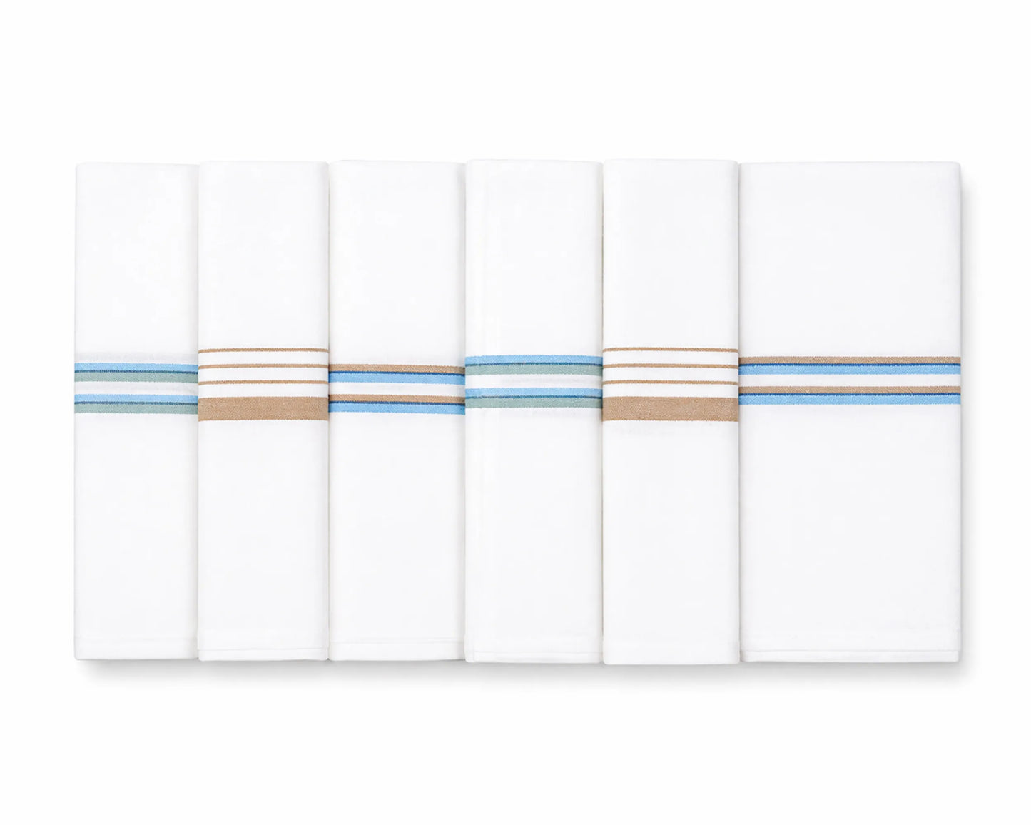 Set of four white handkerchiefs with colorful stripes on a white background