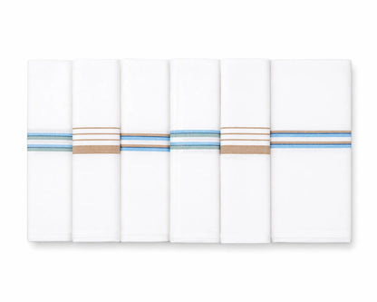 Set of four white handkerchiefs with colorful stripes on a white background