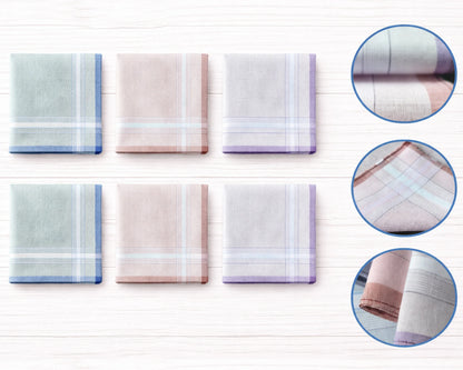 Set of plaid handkerchiefs with close-up views on a white background