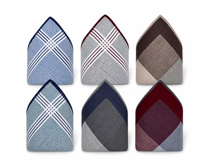 Set of six patterned pocket squares on a white background