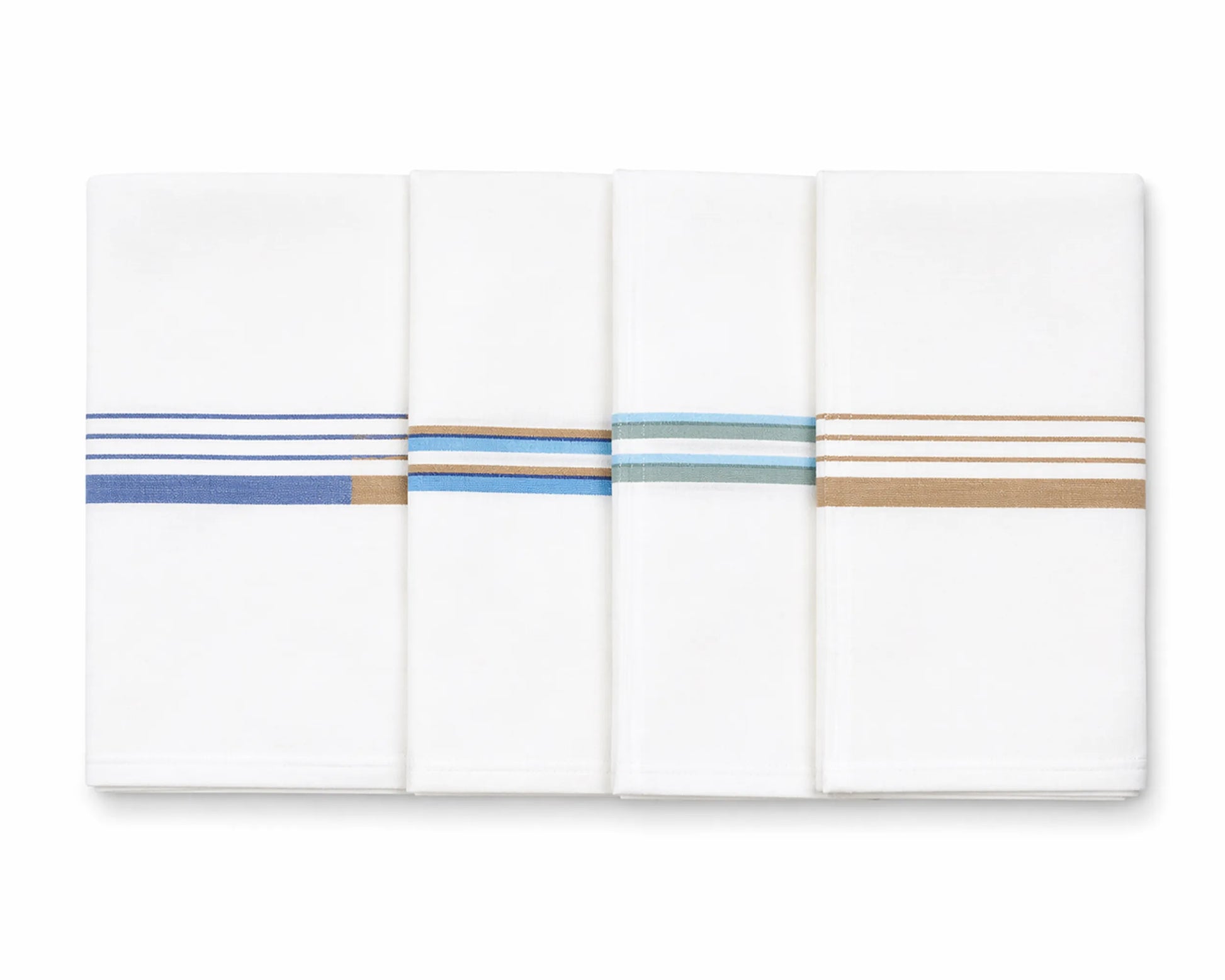 Set of three folded hanky with horizontal stripes on a white background
