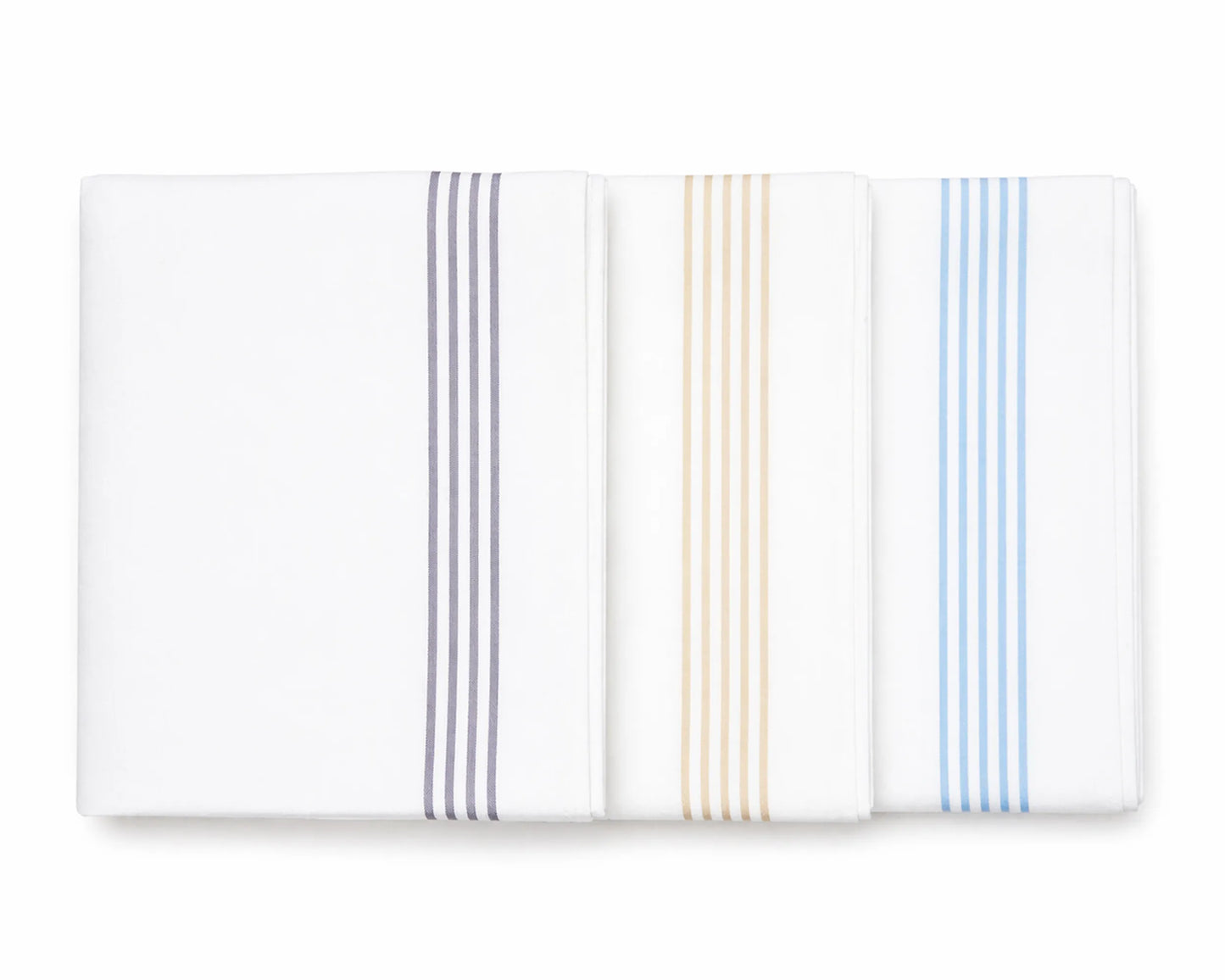 Set of three folded hanky with striped patterns on a white background