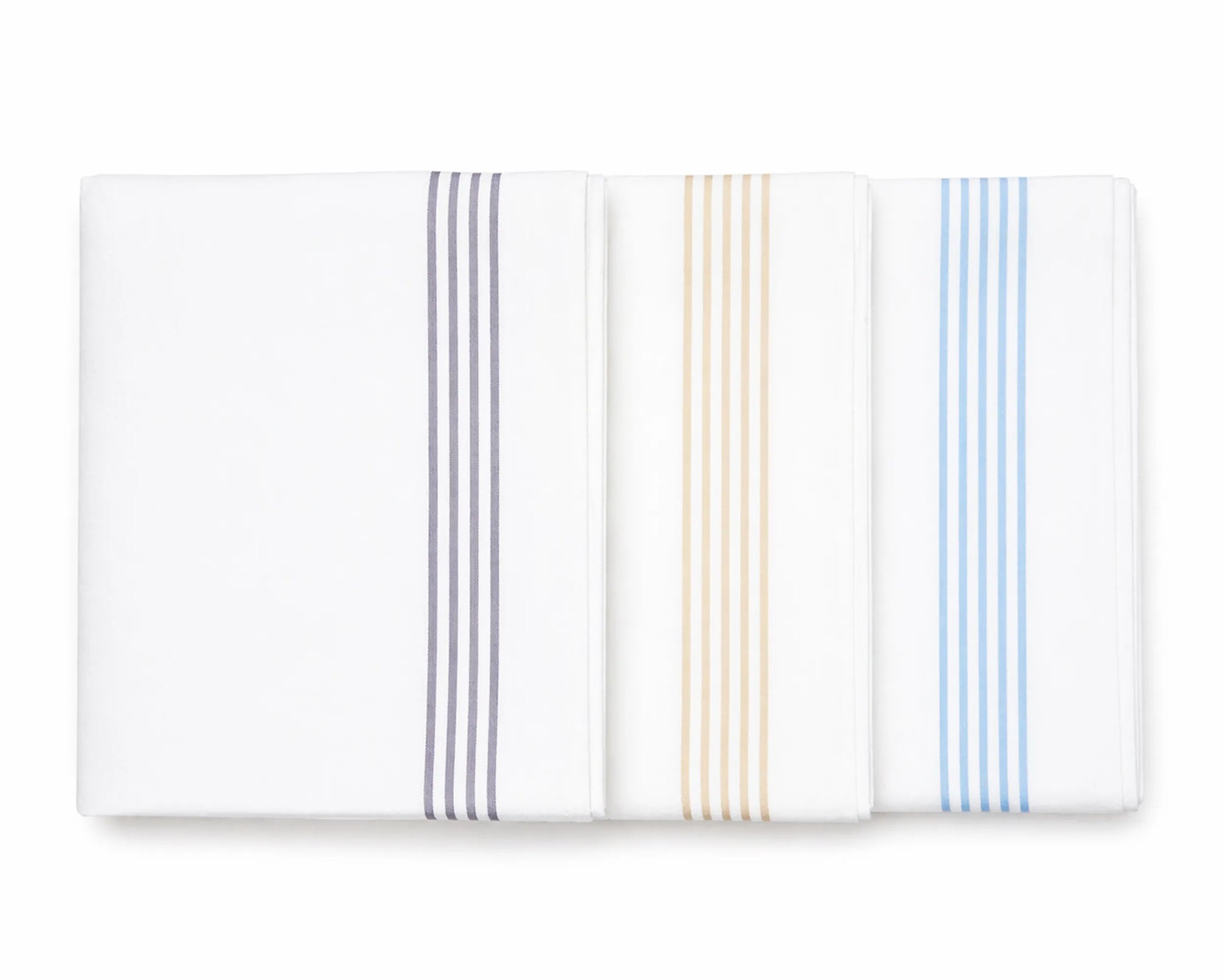 Set of three folded hanky with striped patterns on a white background