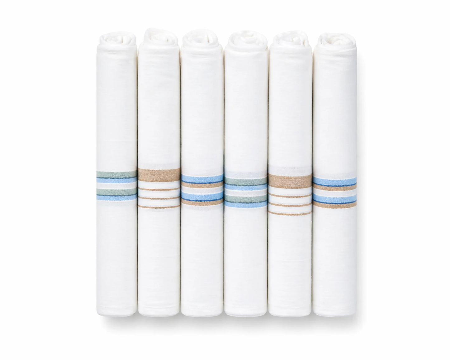 Set of white handkerchiefs with colorful stripes on a white background