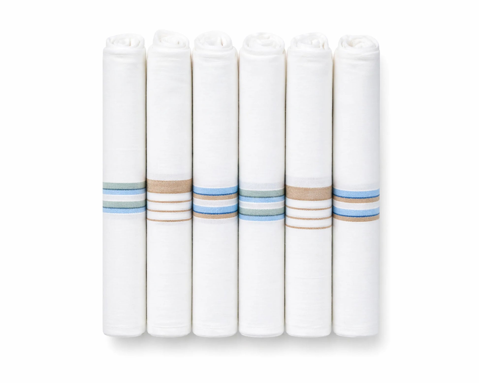 Set of white handkerchiefs with colorful stripes on a white background