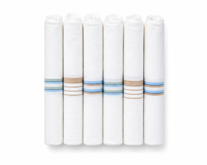Set of white handkerchiefs with colorful stripes on a white background